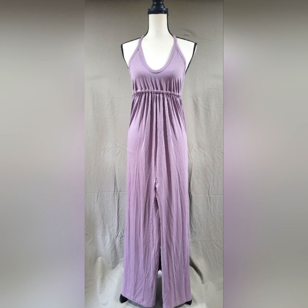 Fluxus size medium womens purple open back halter jumpsuit